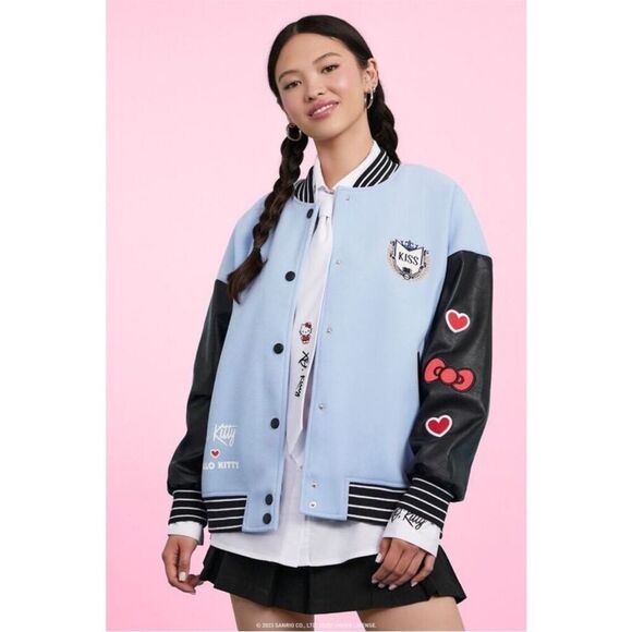 Hello Kitty X Forever 21 Varsity Bomber Faux Leather Jacket - Picture 2 of 16